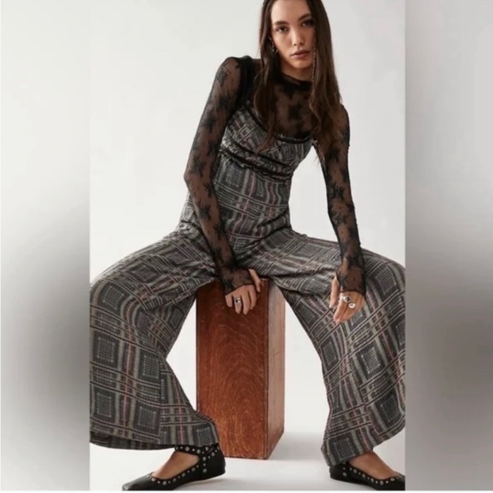 Free People Marley Plaid One Piece Jumpsuit Size XS NWT